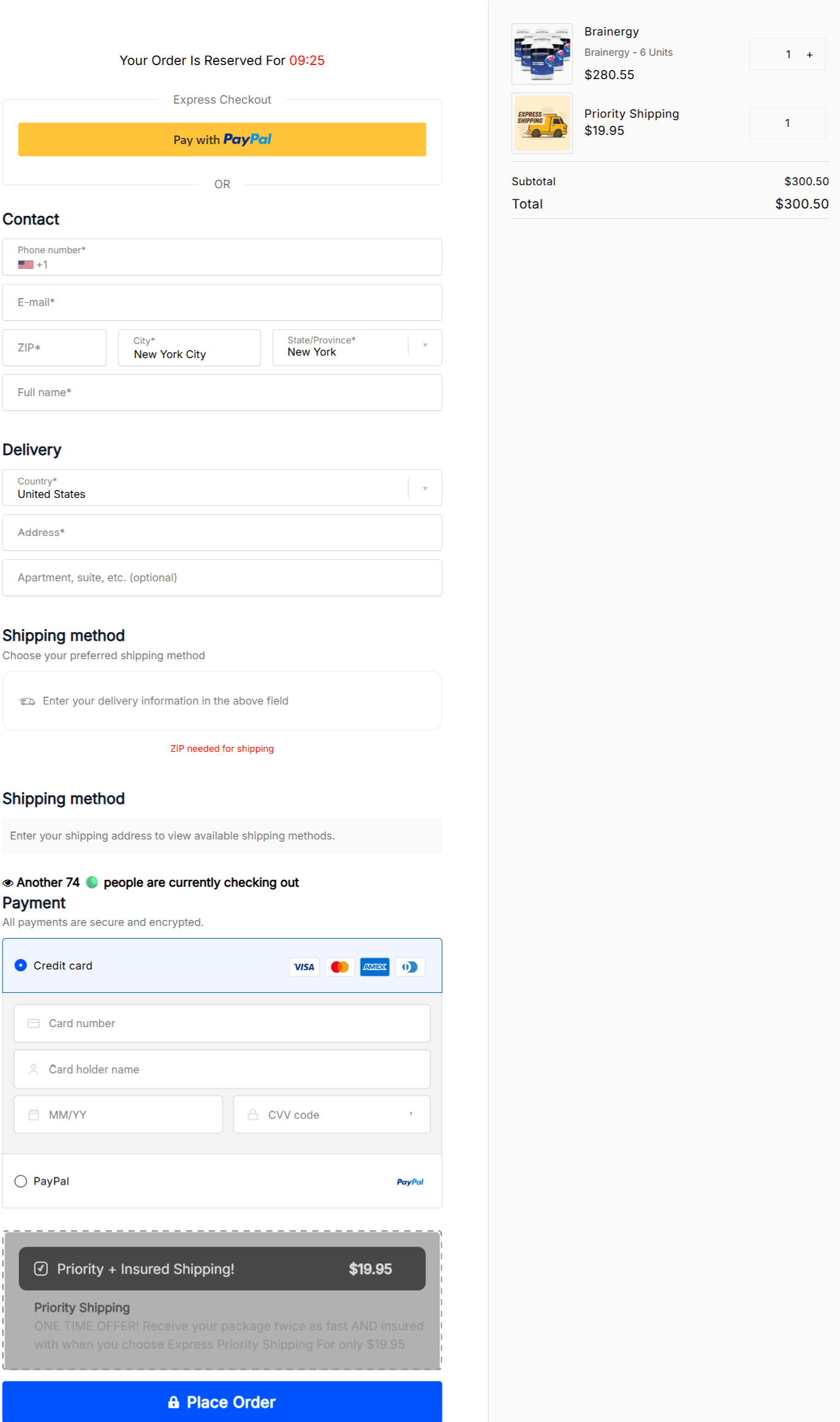 Brainergy Checkout page